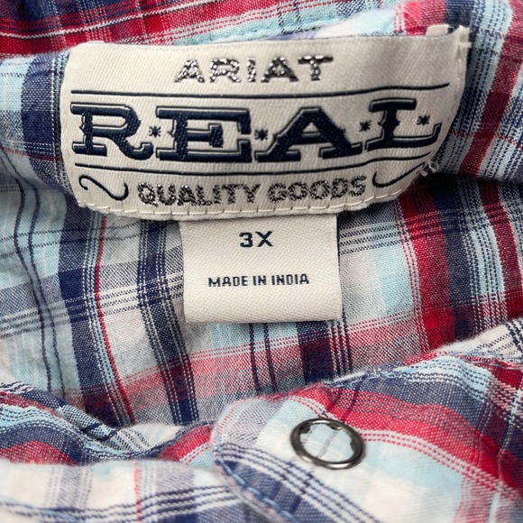 Ariat Shirt Womens 3XL Red Plaid Western Pearl Snap Long Sleeve Cotton Rodeo - Picture 7 of 10